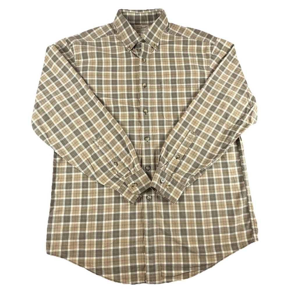 L.L. Bean Shirt Mens Medium Brown Plaid Long Sleeve Button Down Casual Outdoor